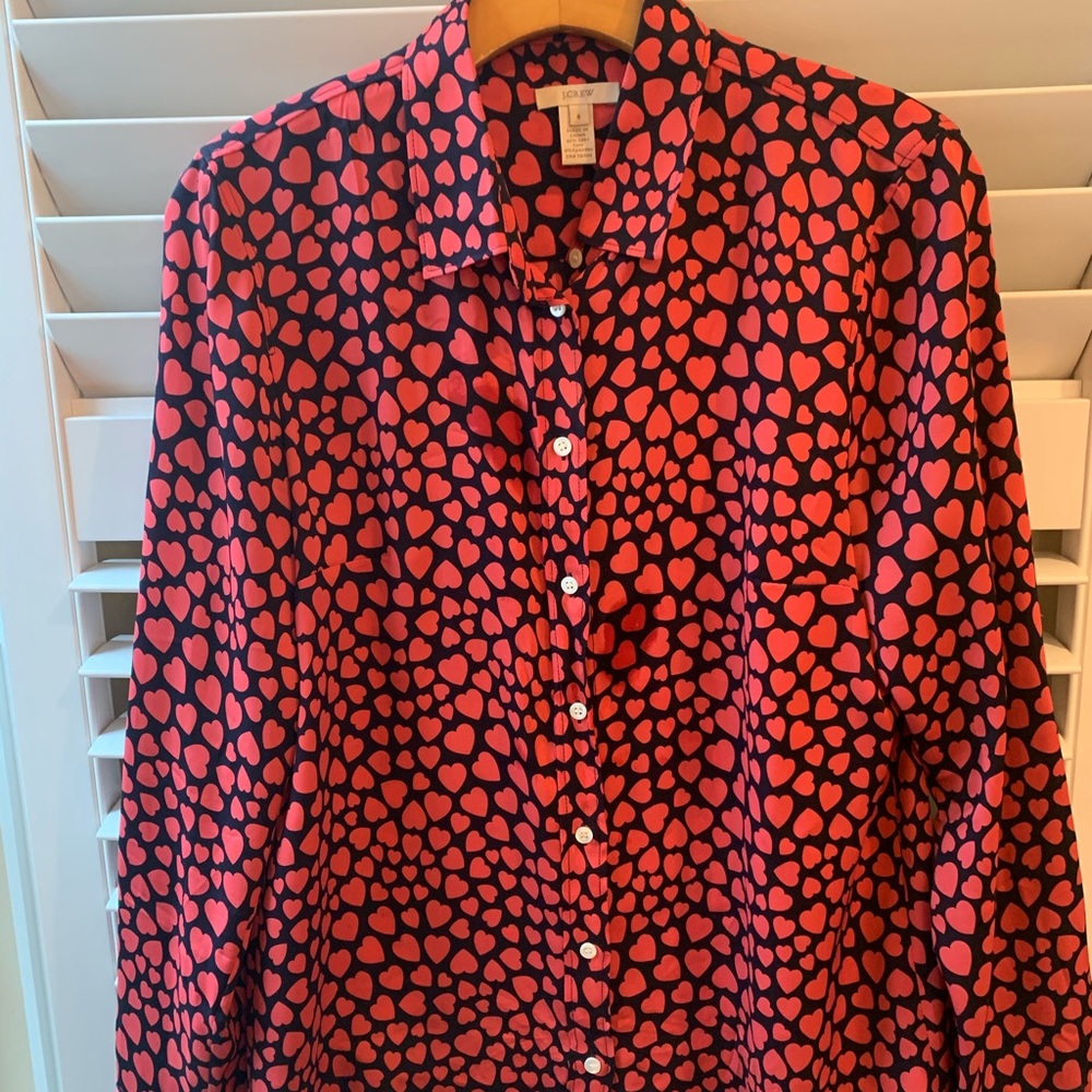 J Crew Valentine Heart Design silk blouse